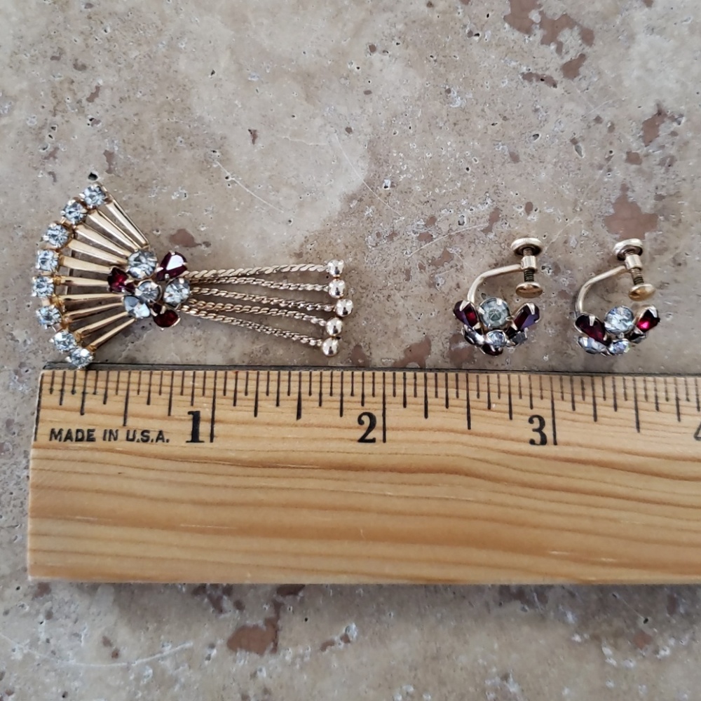 VTG 50ies M&S 3pc goldfilled set brooch/ earrings - Picture 5 of 7